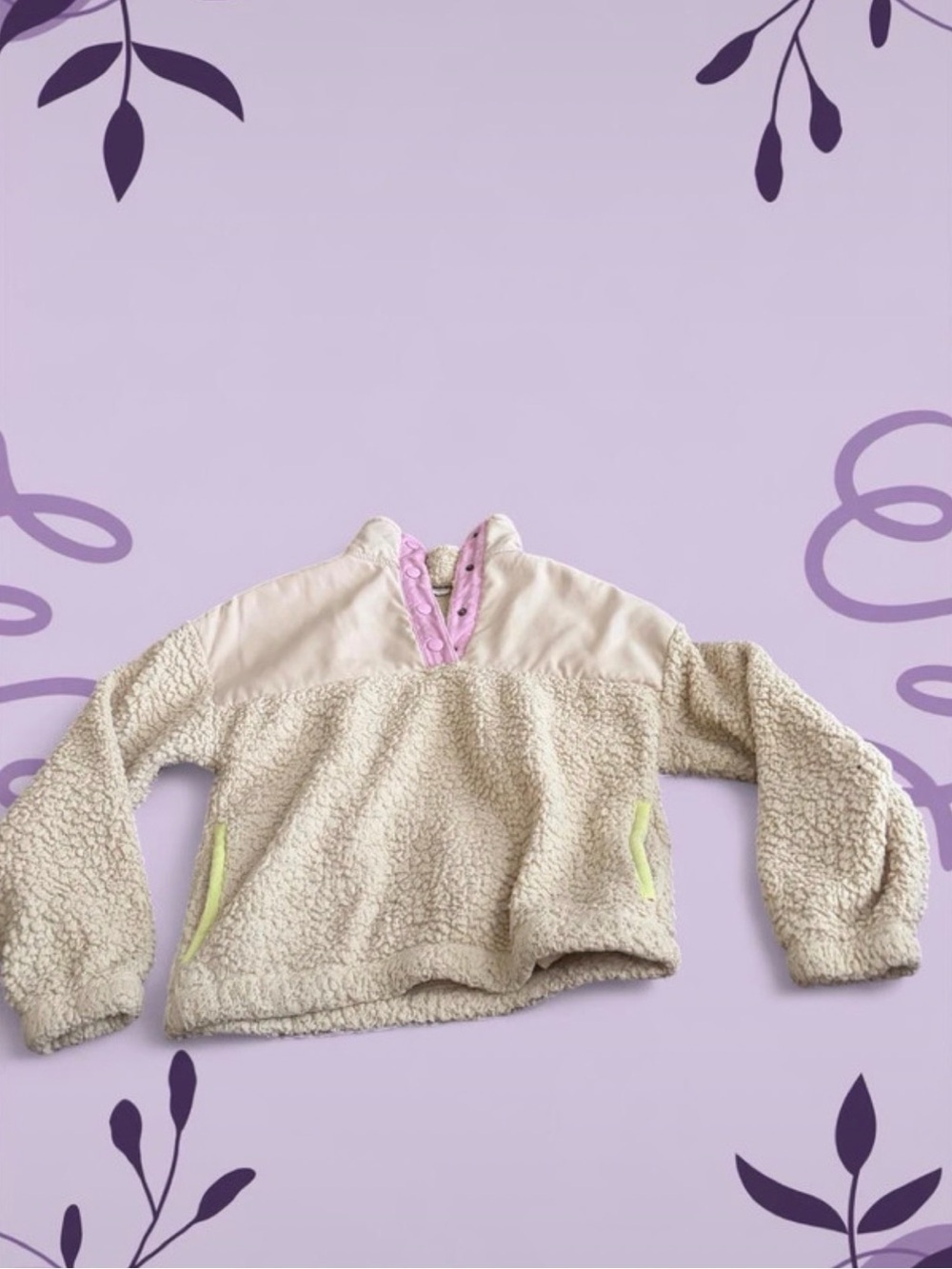Hippie Rose Cream Sherpa Pullover with Pink Trim and Lime Accents